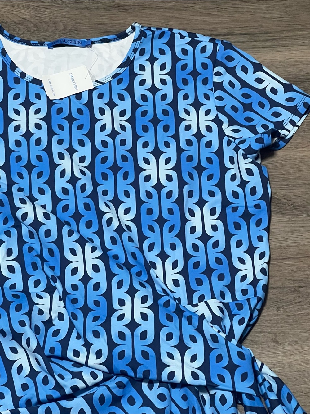 J Mclaughlin XL Elora Dress Blue Cap Sleeve Block Chain Side Tie Catalina NWT - Picture 2 of 6